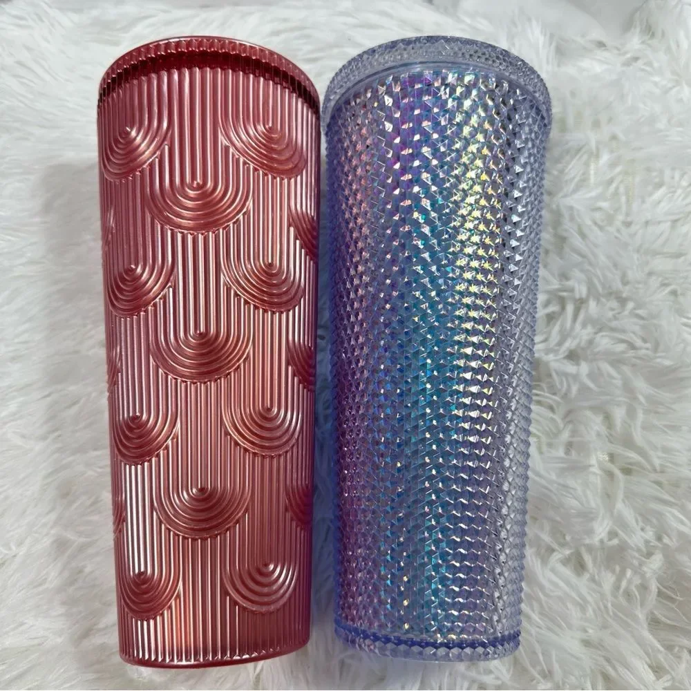 2 Starbucks 2023 Tumbler 24Oz Pink Pearl Shell Mermaid Unicorn Studded. NO STRAW